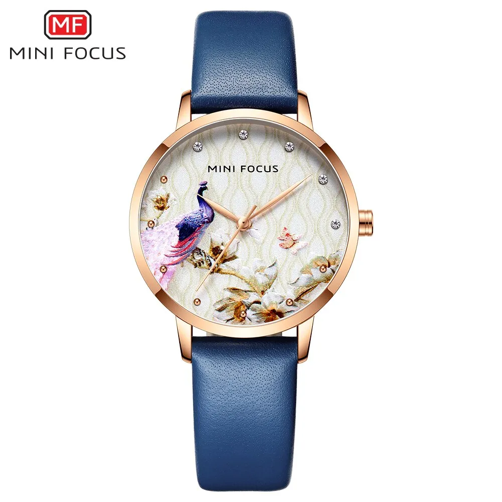 MINI FOCUS Fashion Women Blue Quartz Watch Top Brand Luxury Lady Leather Watchband Casual Waterproof Wristwatch Gift for Girl