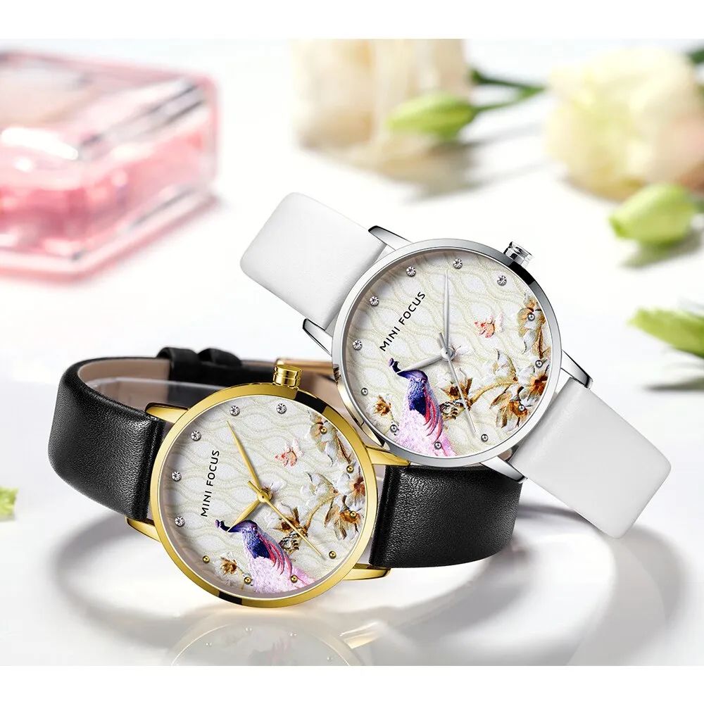 MINI FOCUS Fashion Women Blue Quartz Watch Top Brand Luxury Lady Leather Watchband Casual Waterproof Wristwatch Gift for Girl