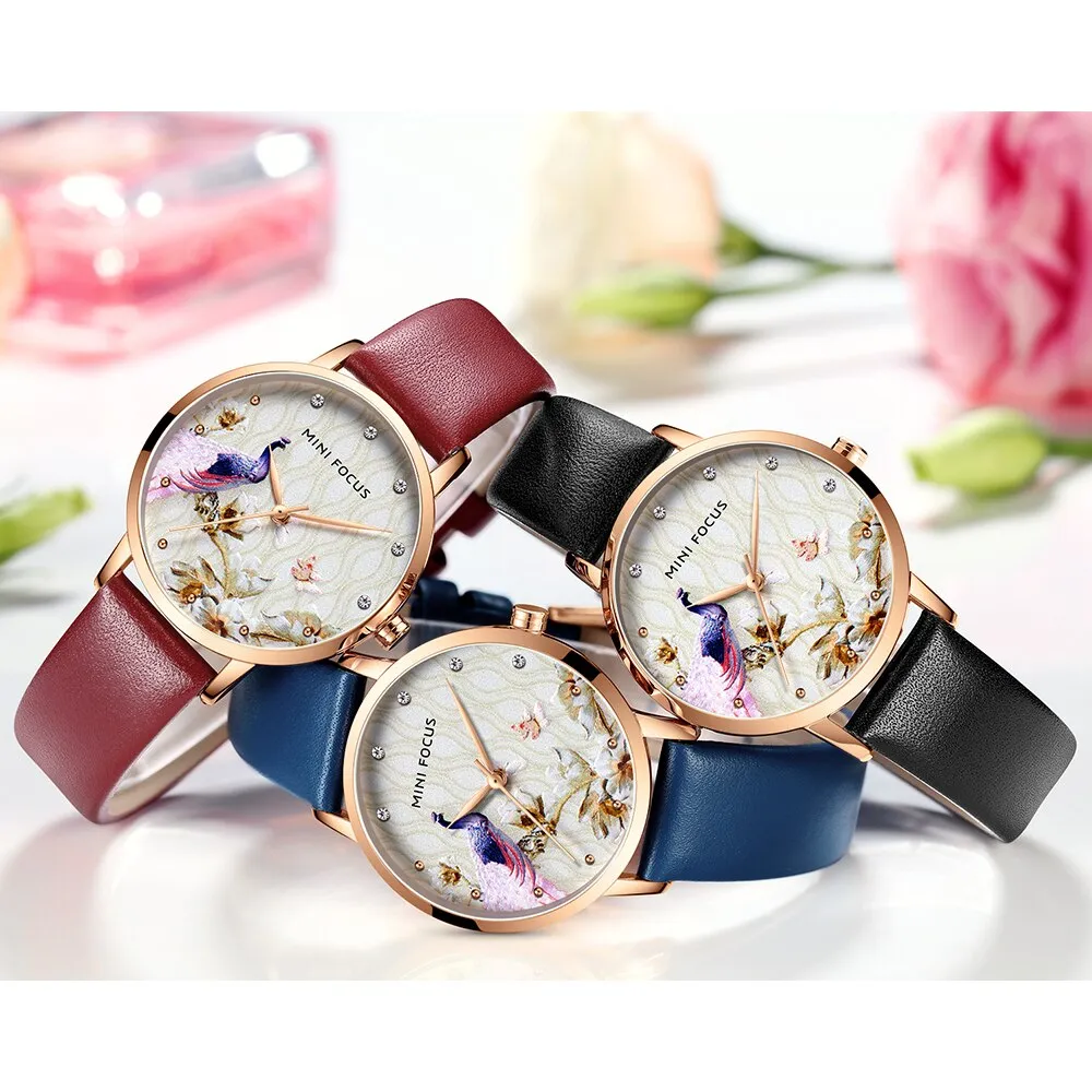 MINI FOCUS Fashion Women Blue Quartz Watch Top Brand Luxury Lady Leather Watchband Casual Waterproof Wristwatch Gift for Girl