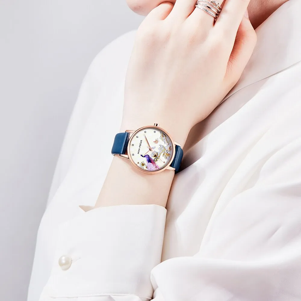 MINI FOCUS Fashion Women Blue Quartz Watch Top Brand Luxury Lady Leather Watchband Casual Waterproof Wristwatch Gift for Girl