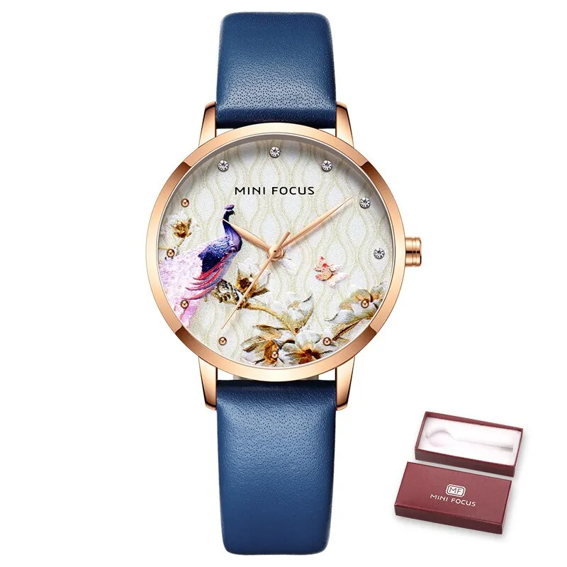 MINI FOCUS Fashion Women Blue Quartz Watch Top Brand Luxury Lady Leather Watchband Casual Waterproof Wristwatch Gift for Girl