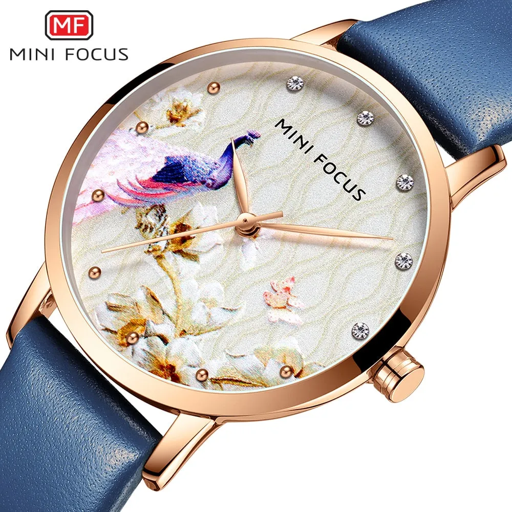 MINI FOCUS Fashion Women Blue Quartz Watch Top Brand Luxury Lady Leather Watchband Casual Waterproof Wristwatch Gift for Girl