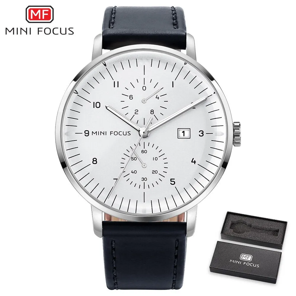 MINI FOCUS Men Watch Top Brand Luxury Quartz Watches Mens Casual Fashion Genuine Leather Male Wristwatch New Waterproof Clock