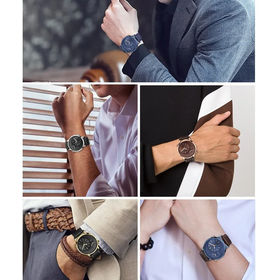MINI FOCUS Men Watches Fashion Casual Man Watch Top Brand Luxury Genuine Leather Busines 2 Time Zone Quartz-Watch Men Wristwatch