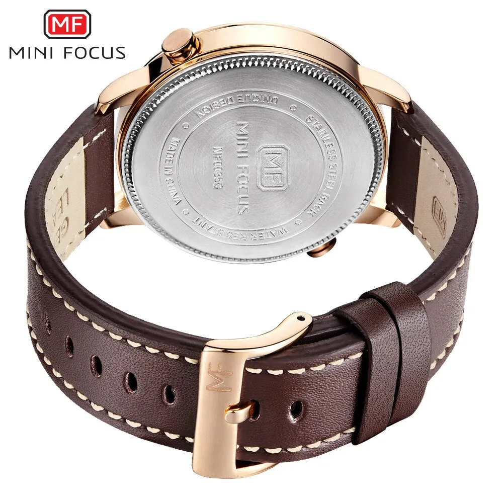 MINI FOCUS Men Watches Fashion Casual Man Watch Top Brand Luxury Genuine Leather Busines 2 Time Zone Quartz-Watch Men Wristwatch