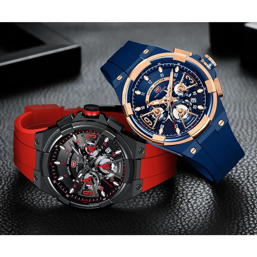 MINI FOCUS Multifunction Quartz Watches Top Brand Luxury Silicone Sport WristWatch Man Clock Fashion Chronograph Watch