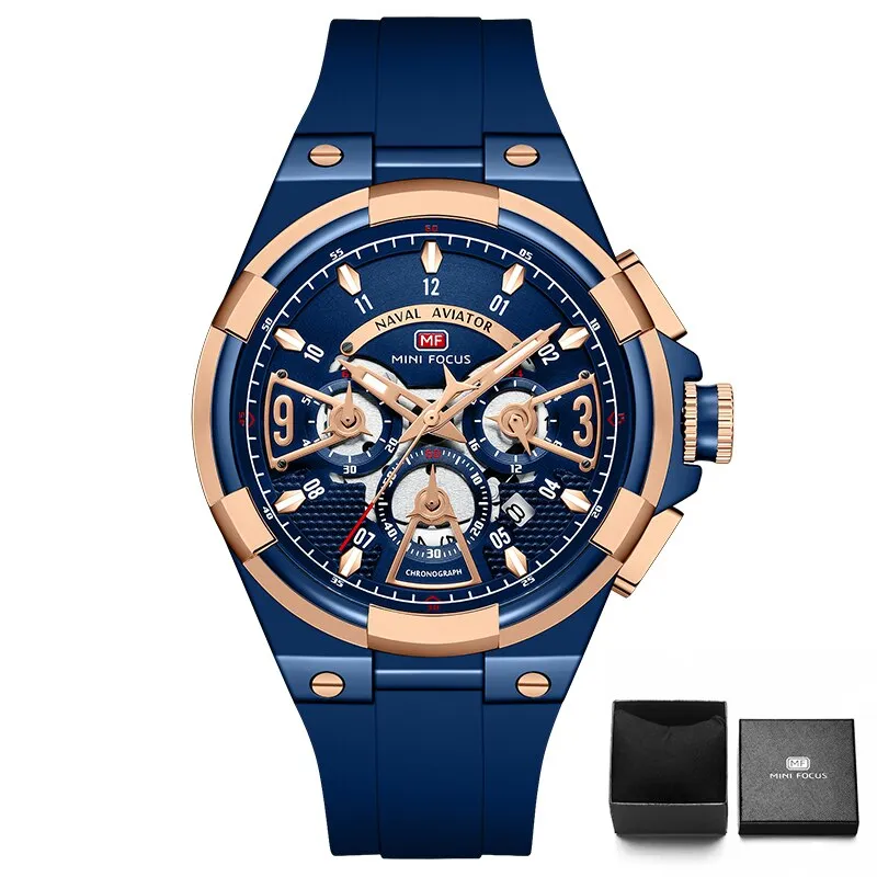 MINI FOCUS Multifunction Quartz Watches Top Brand Luxury Silicone Sport WristWatch Man Clock Fashion Chronograph Watch