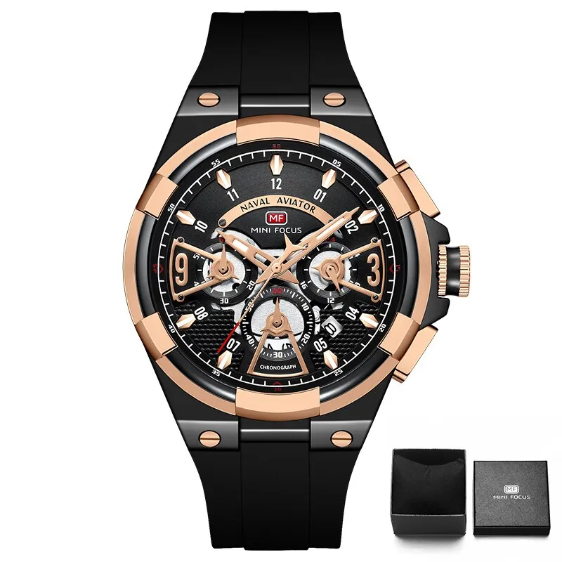 MINI FOCUS Multifunction Quartz Watches Top Brand Luxury Silicone Sport WristWatch Man Clock Fashion Chronograph Watch