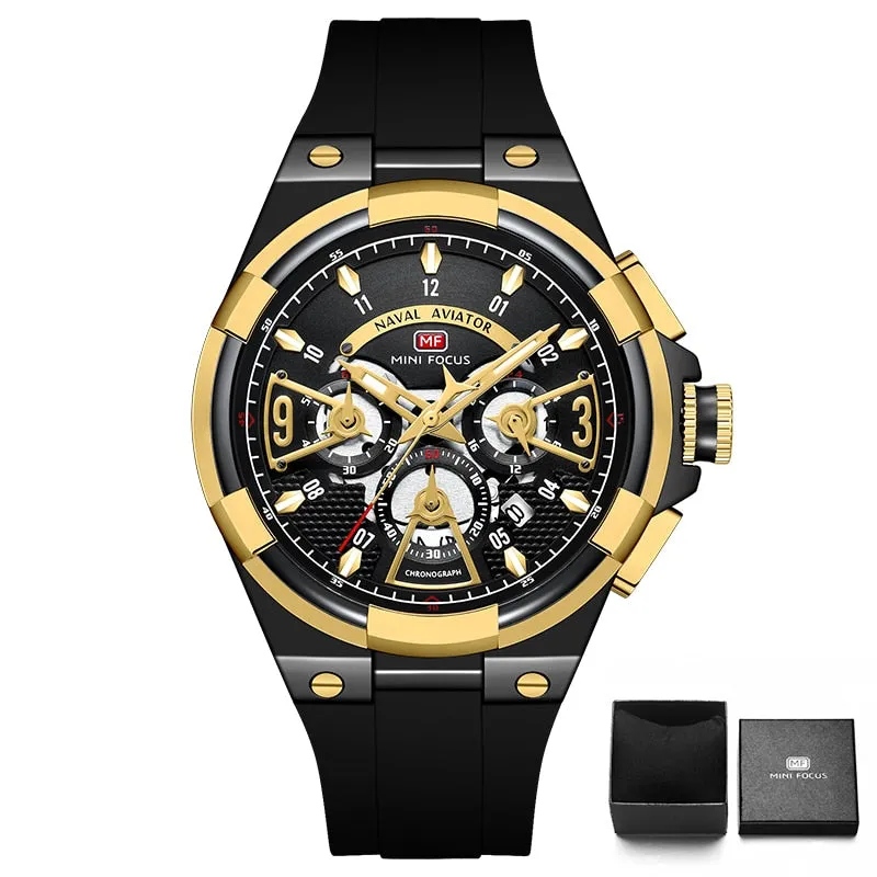 MINI FOCUS Multifunction Quartz Watches Top Brand Luxury Silicone Sport WristWatch Man Clock Fashion Chronograph Watch