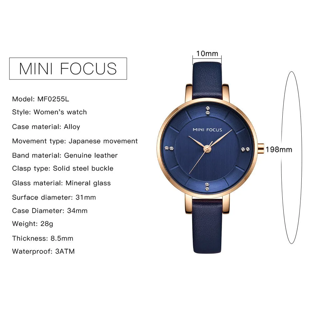 MINI FOCUS Women Casual Watches Luxury Leather Strap Quartz Watch Ladies Analog Creative Watch Top Brand Relogio Feminino Clock