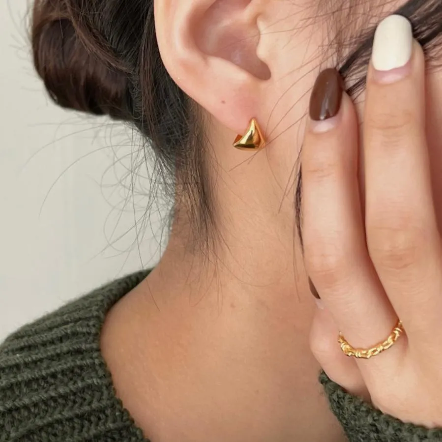 Mini Oval Huggie Earrings in 18K Gold and Sterling Silver