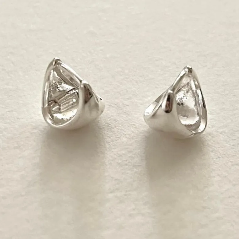 Mini Oval Huggie Earrings in 18K Gold and Sterling Silver