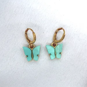 Mint Butterfly Huggie Hoops