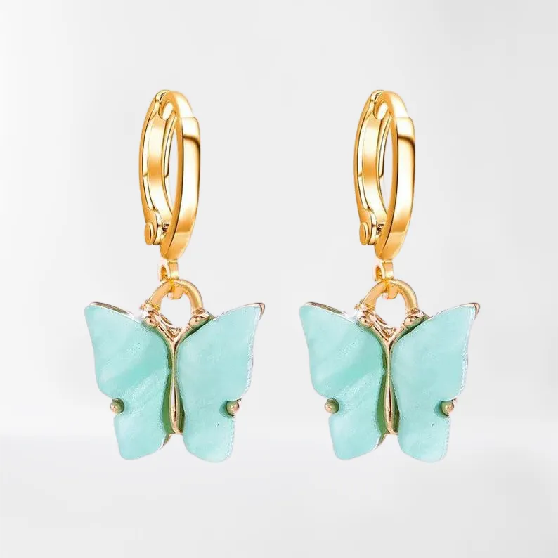 Mint Butterfly Huggie Hoops