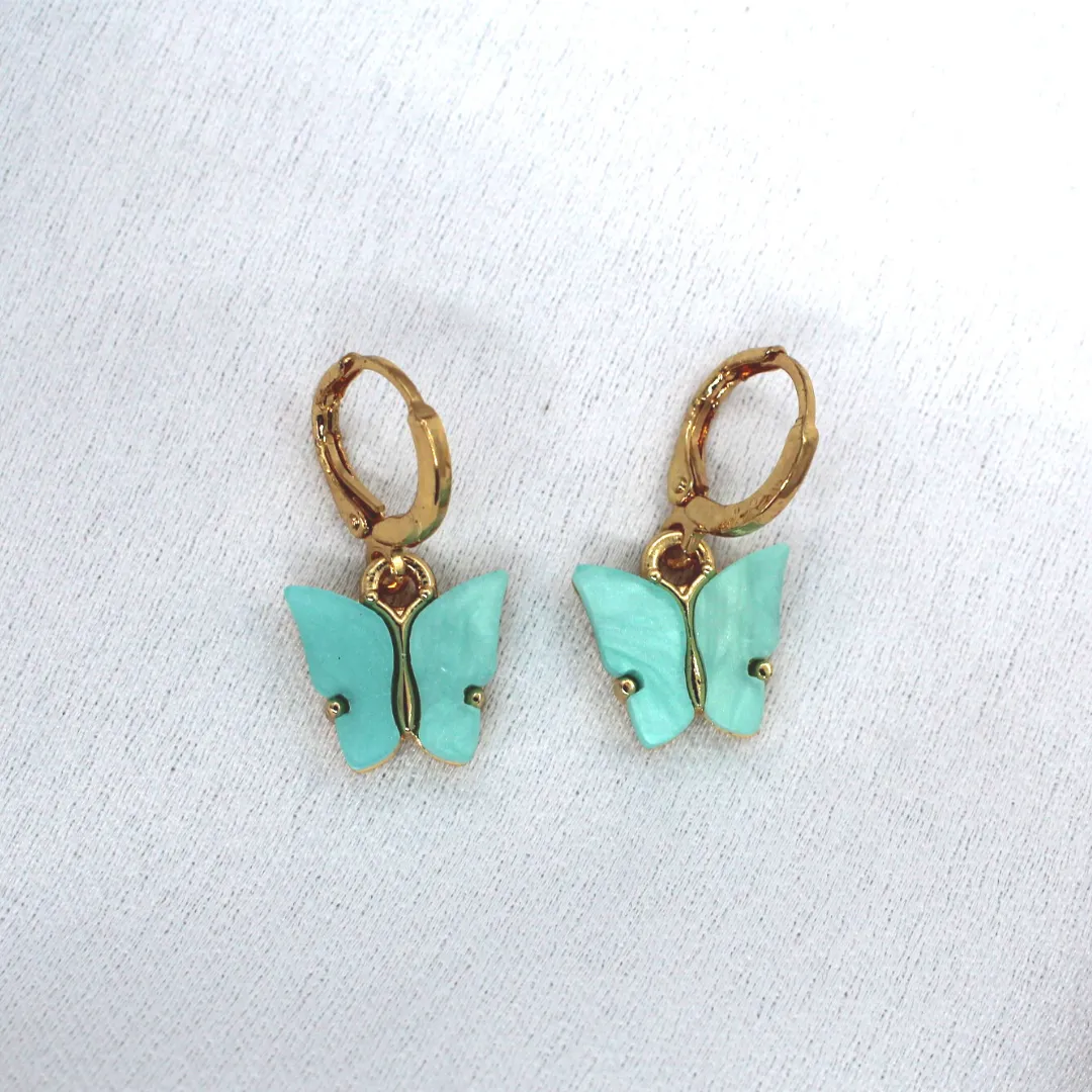Mint Butterfly Huggie Hoops