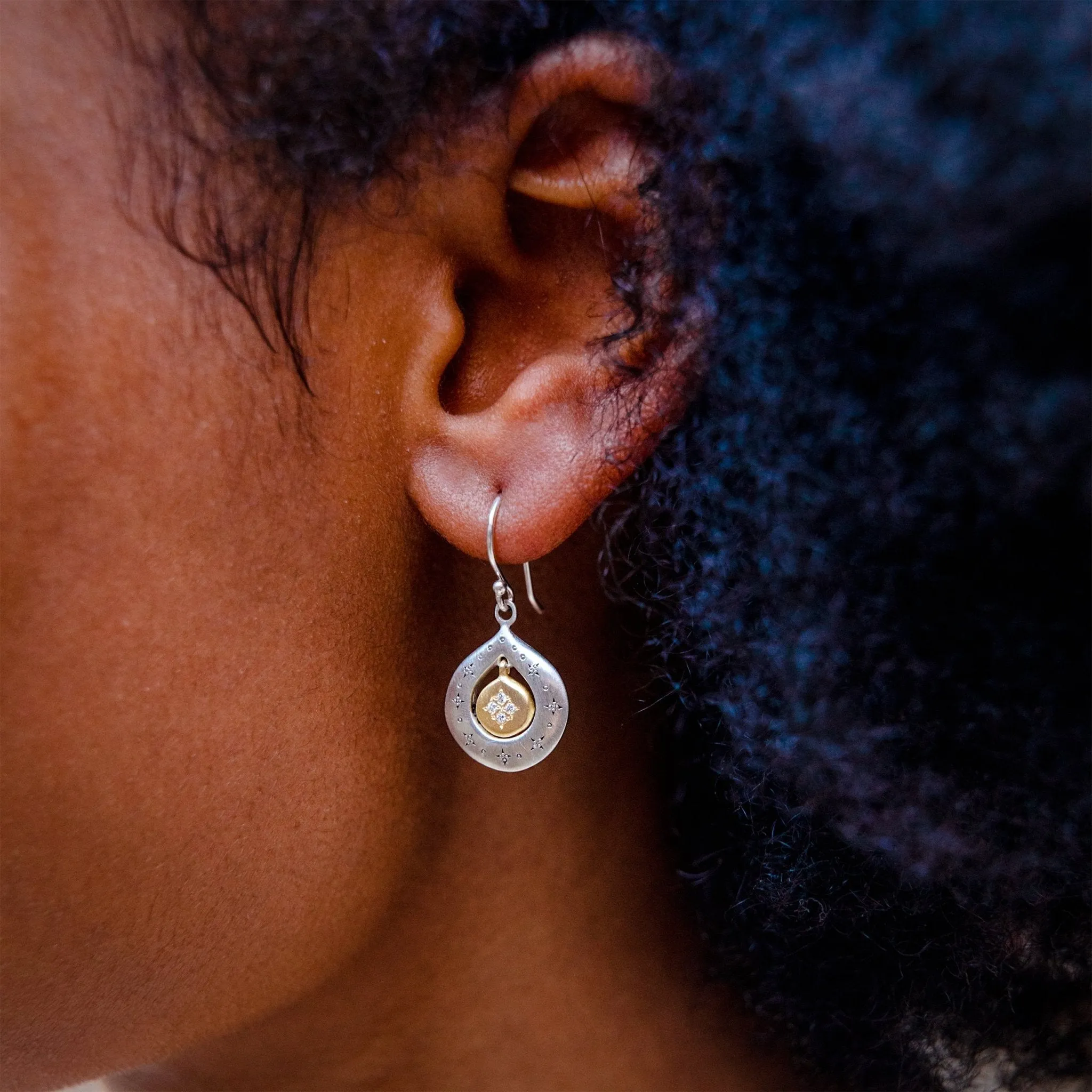 Mixed Silver & Gold "Shooting Star" Diamond Earrings