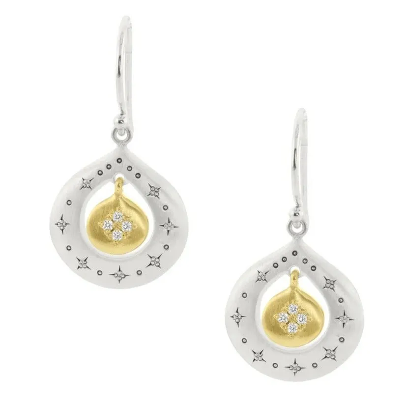 Mixed Silver & Gold "Shooting Star" Diamond Earrings