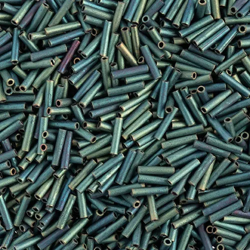 Miyuki Slender Bugle 1.3x6mm Green AB Matte Metallic - apx 16g Vial