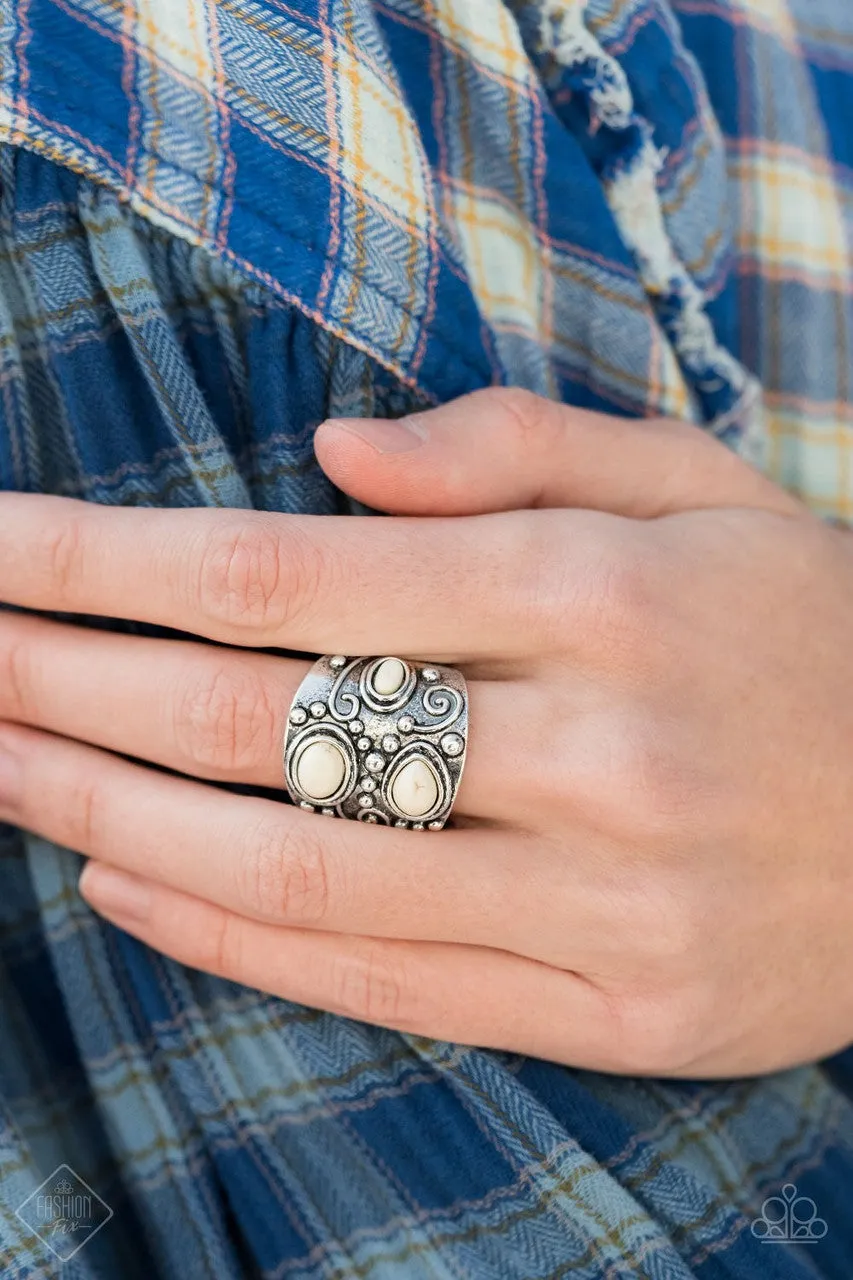 Modern Mountain Ranger White Paparazzi Ring