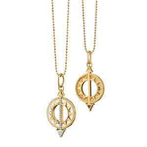 Monica Rich Kosann Mini Sundial Charm with Diamonds and White Enamel in 18K Yellow Gold
