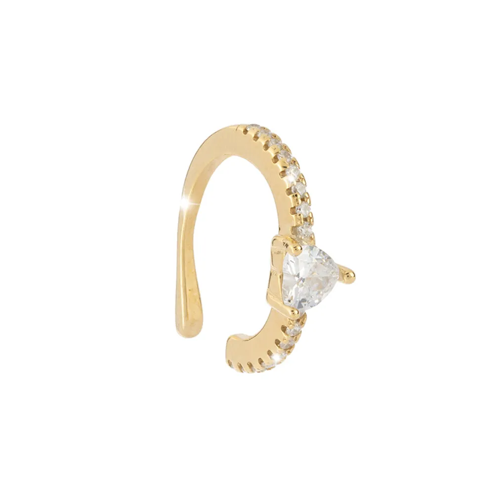 Mono Ear Cuff Earring In Golden Silver With Heart And Stones