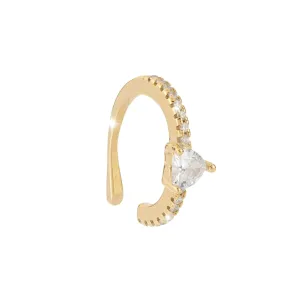 Mono Ear Cuff Earring In Golden Silver With Heart And Stones