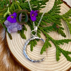 Moon Scape ~ Hand carved Crescent Moon sterling silver necklace