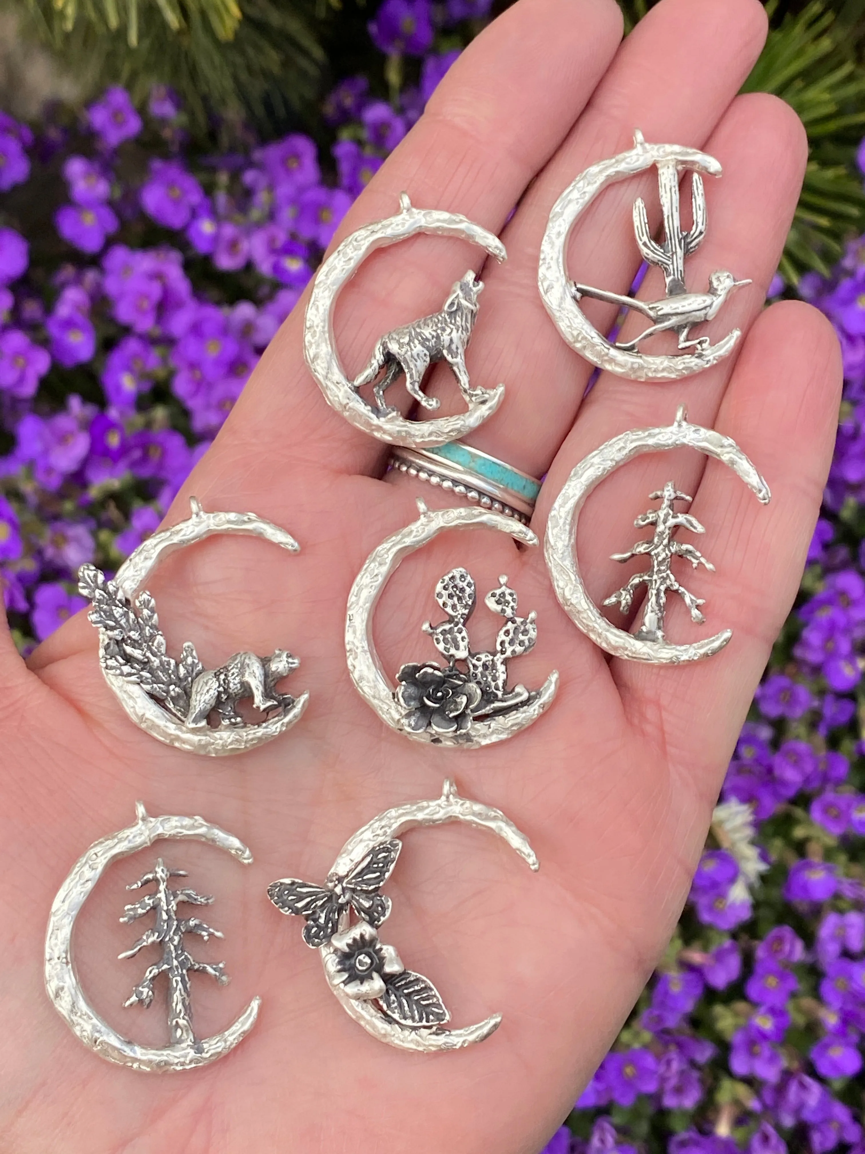 Moon Scape ~ Hand carved Crescent Moon sterling silver necklace