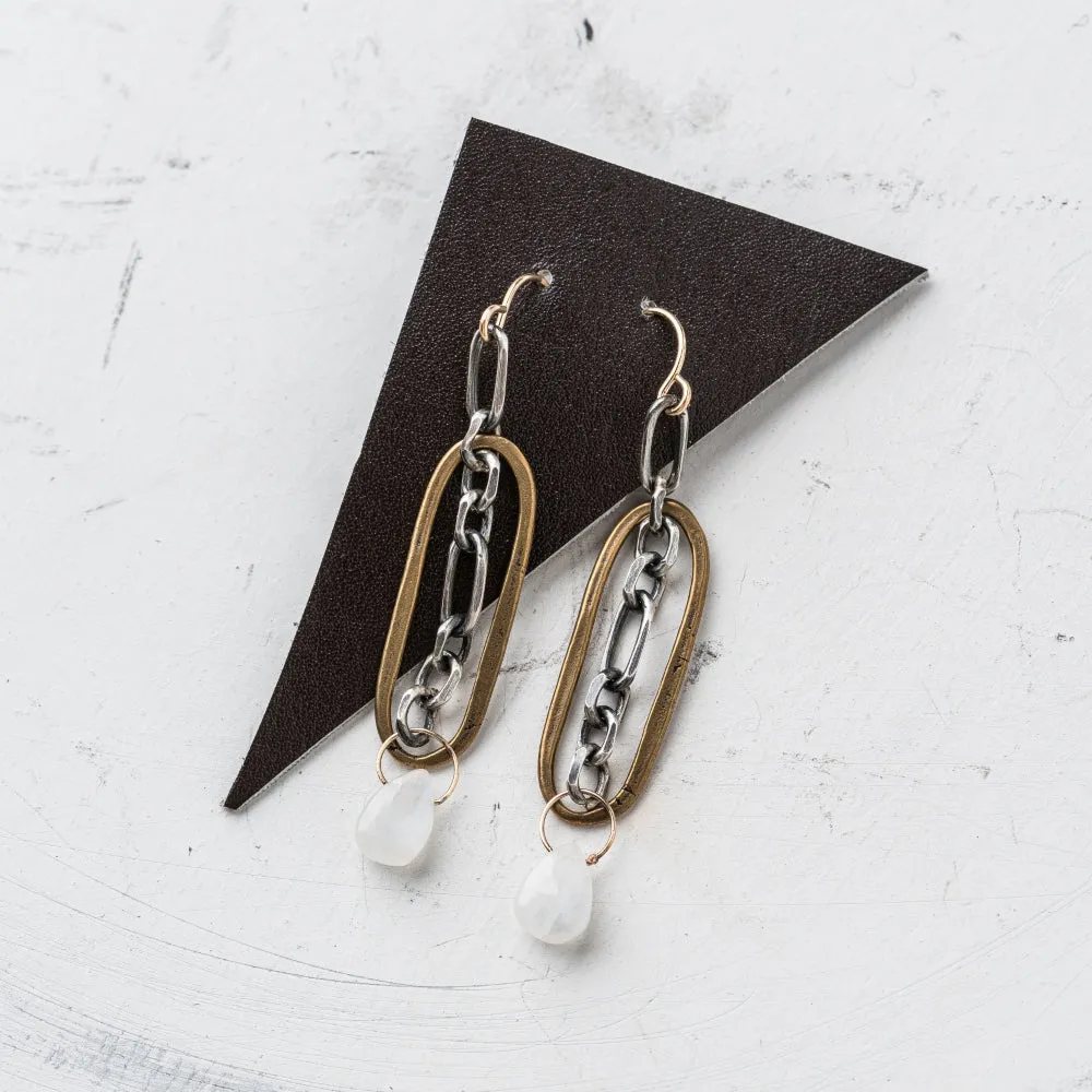 Moonstone Oval and Chain Earrings