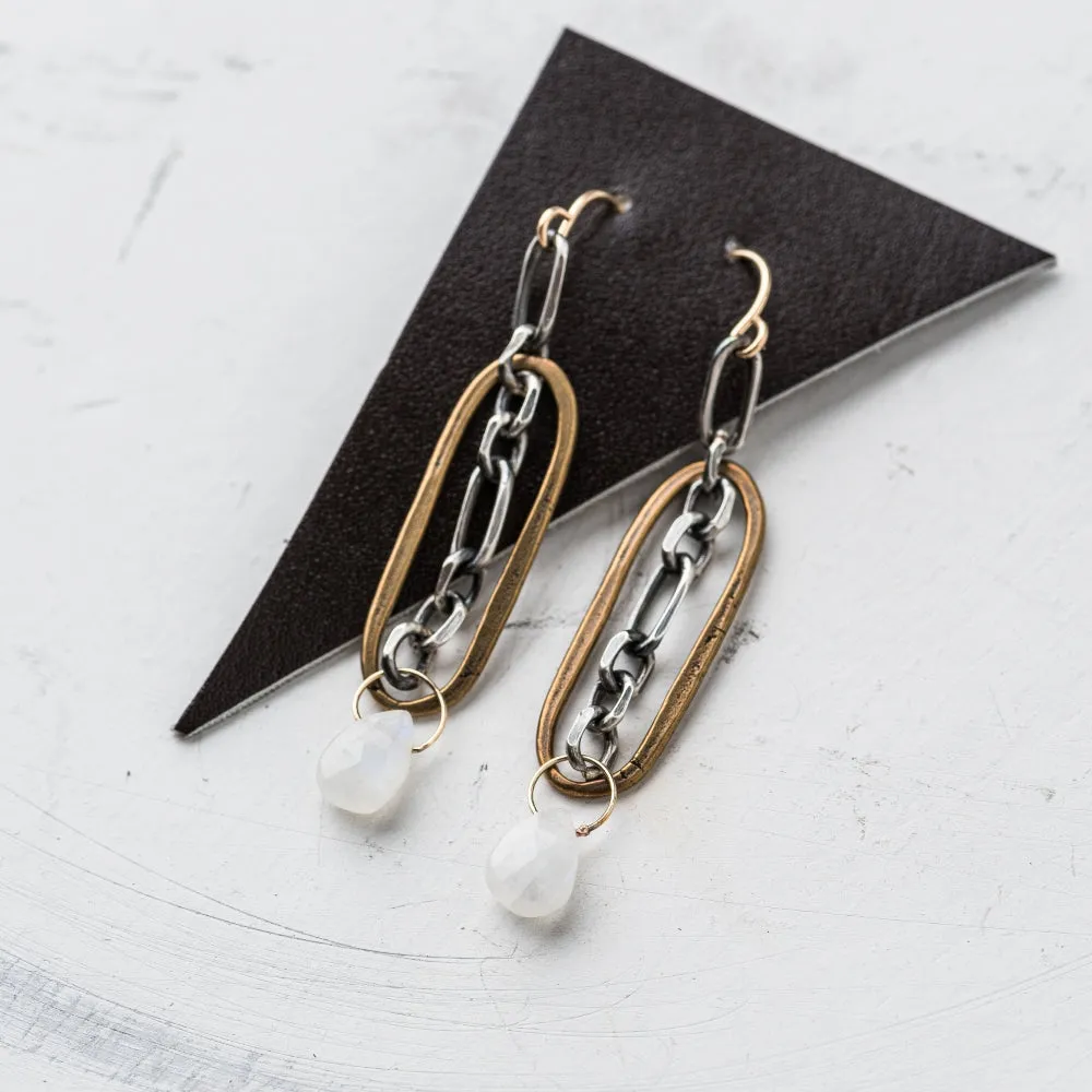 Moonstone Oval and Chain Earrings