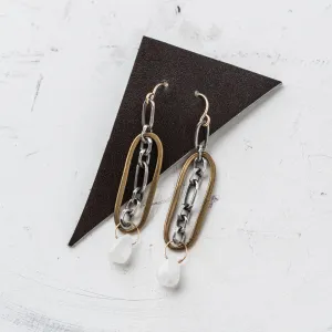 Moonstone Oval and Chain Earrings