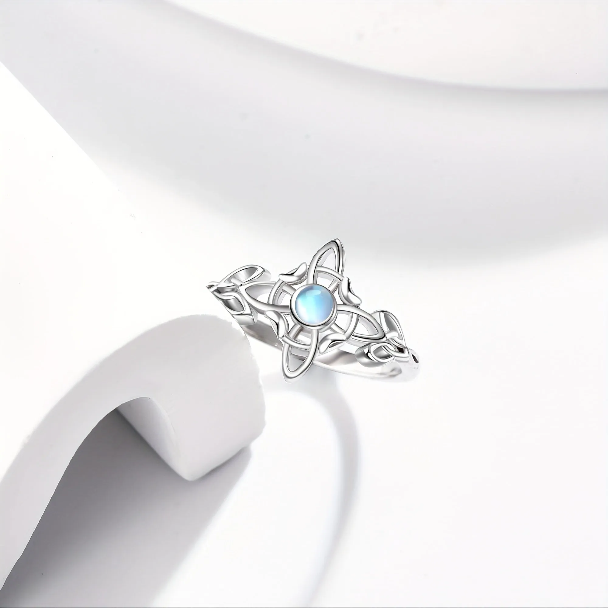 Moonstone Witch Knot Ring 925 Sterling Silver Celtic Knot Ring Witchcraft Amulet