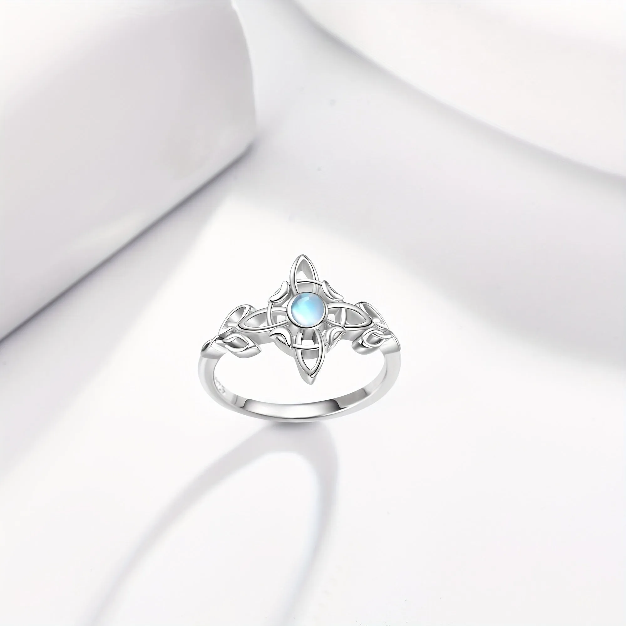 Moonstone Witch Knot Ring 925 Sterling Silver Celtic Knot Ring Witchcraft Amulet