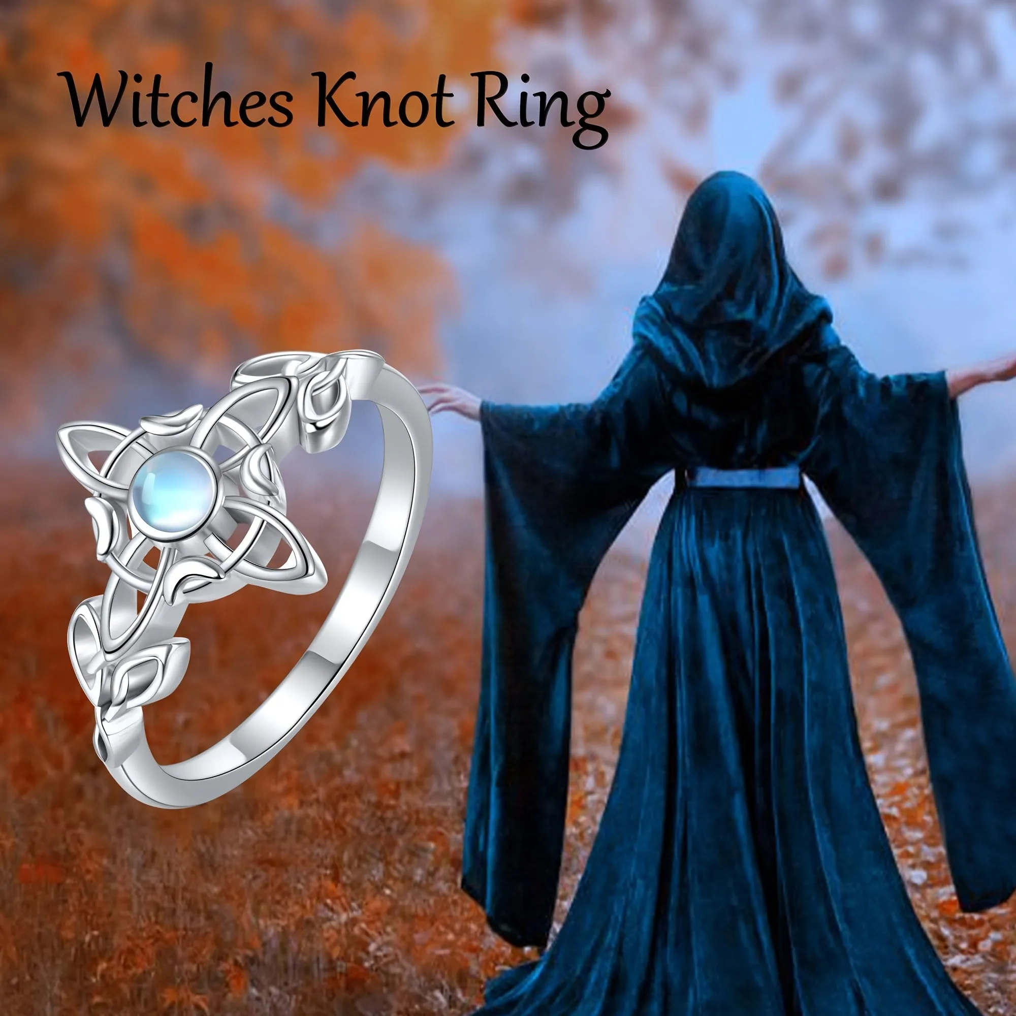 Moonstone Witch Knot Ring 925 Sterling Silver Celtic Knot Ring Witchcraft Amulet