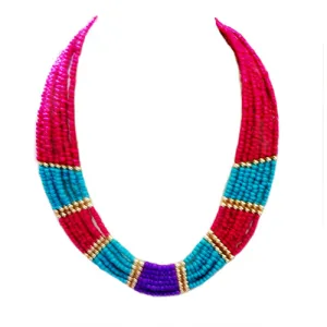 MULTI COLOR TURQUOISE FUCHSIA AND PURPLE NECKLACE  #FW1403866