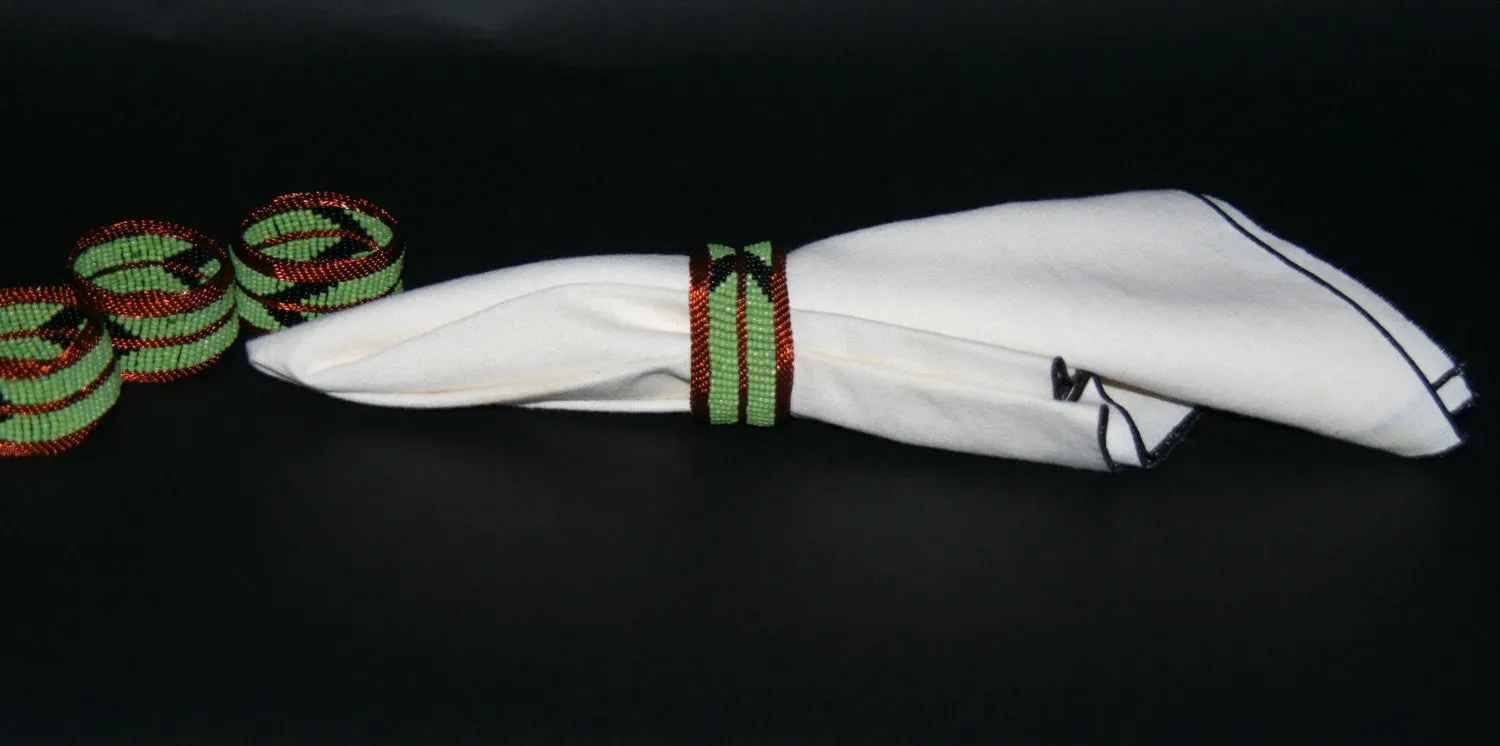 Napkins Rings Copper Wire Green Glass Beads Set of 4