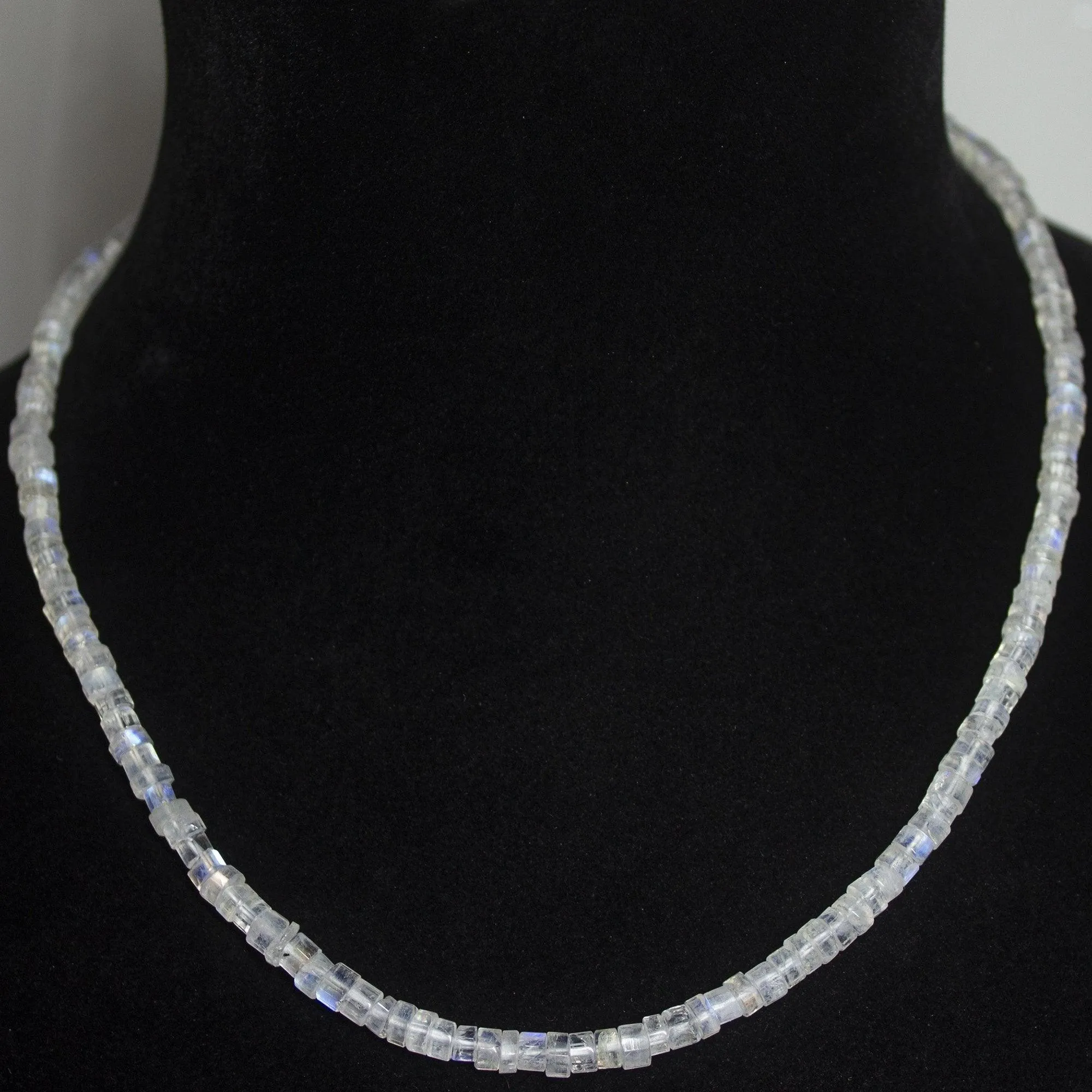 Natural Blue Rainbow Moonstone Faceted Wheel Beads Necklace 4.5mm 20"