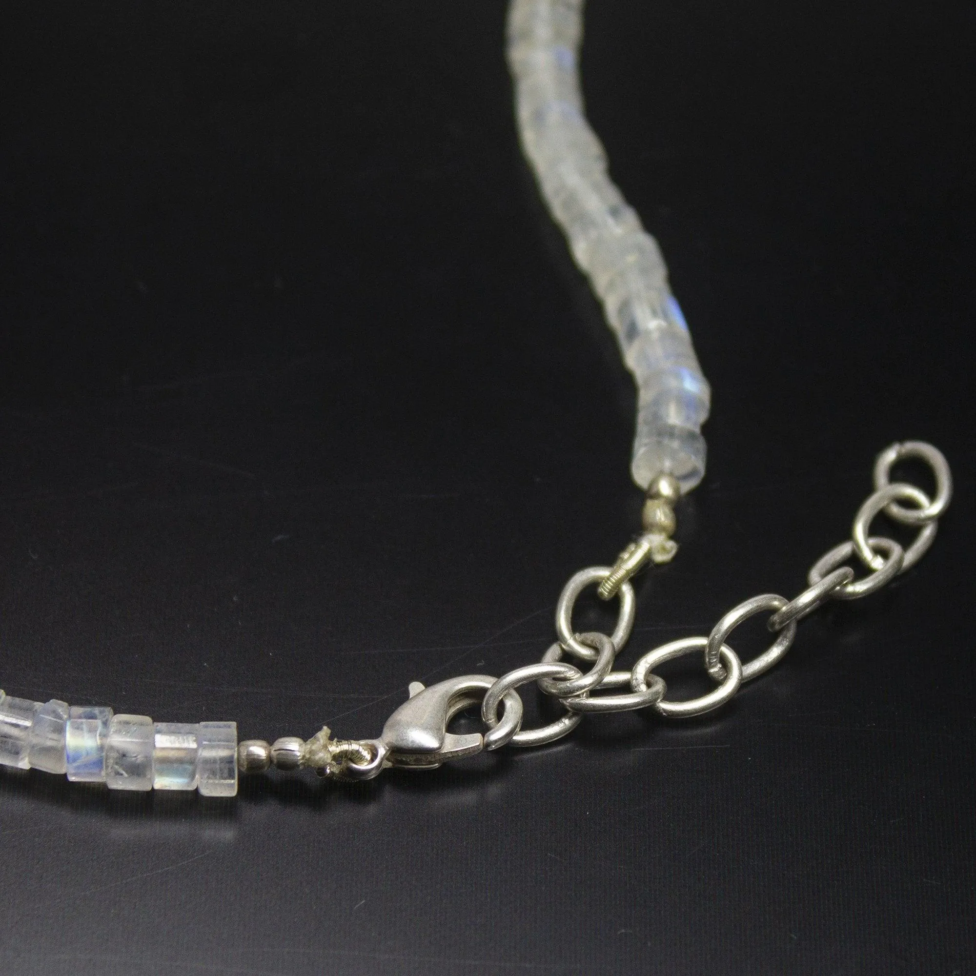 Natural Blue Rainbow Moonstone Faceted Wheel Beads Necklace 4.5mm 20"