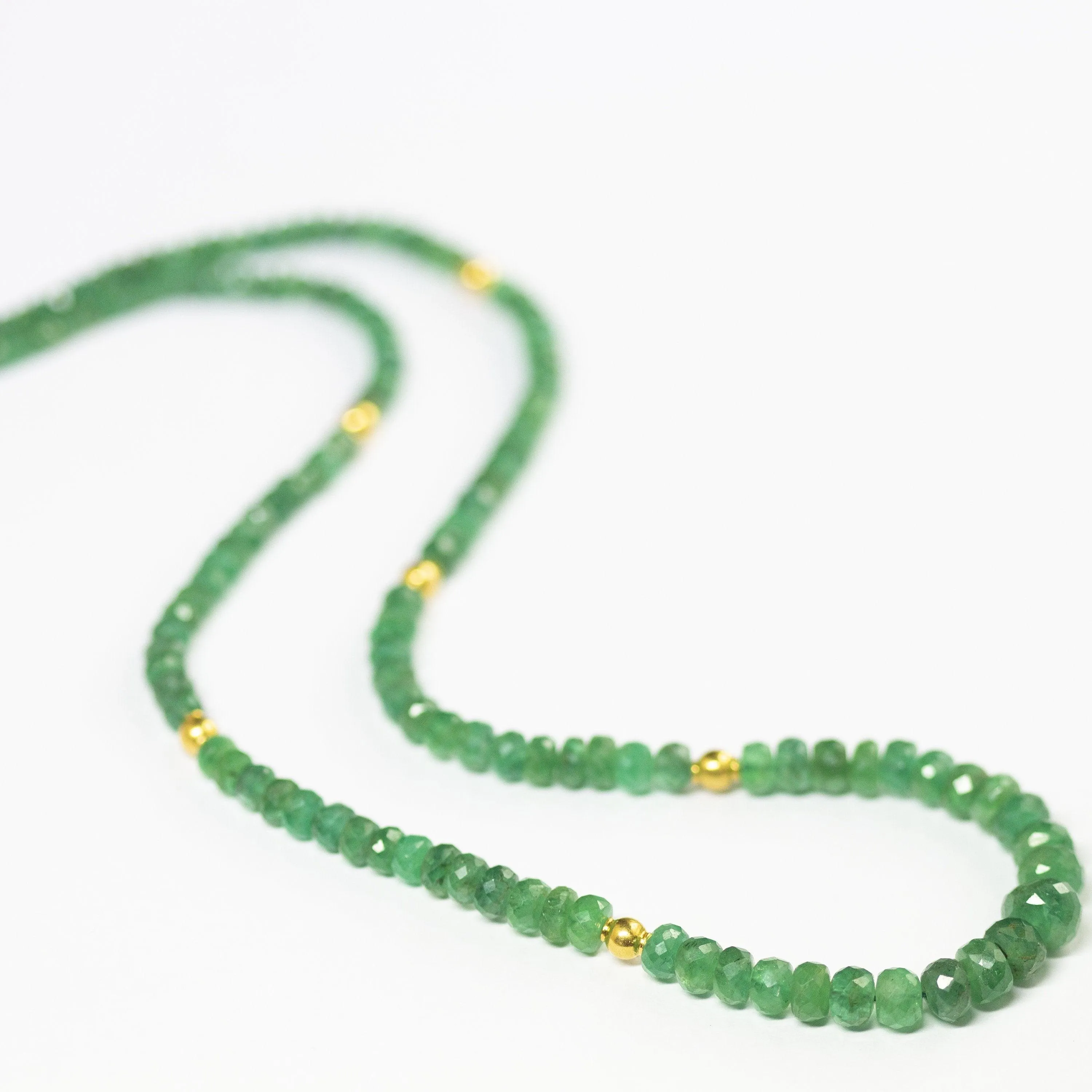 Natural Green Emerald 18K Solid Yellow Gold Clasp Designer Necklace 20"
