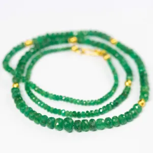 Natural Green Emerald 18K Solid Yellow Gold Clasp Designer Necklace 20"