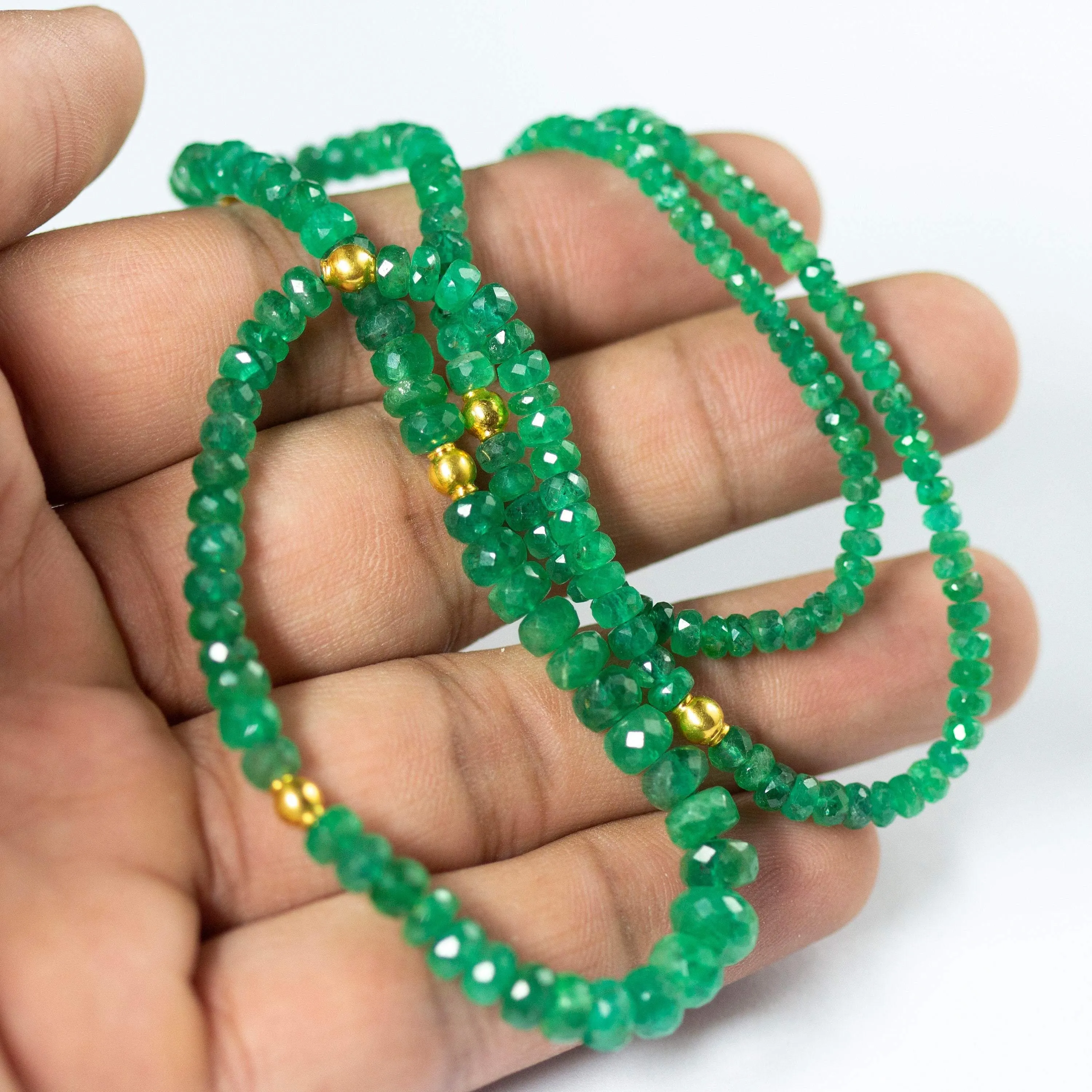 Natural Green Emerald 18K Solid Yellow Gold Clasp Designer Necklace 20"