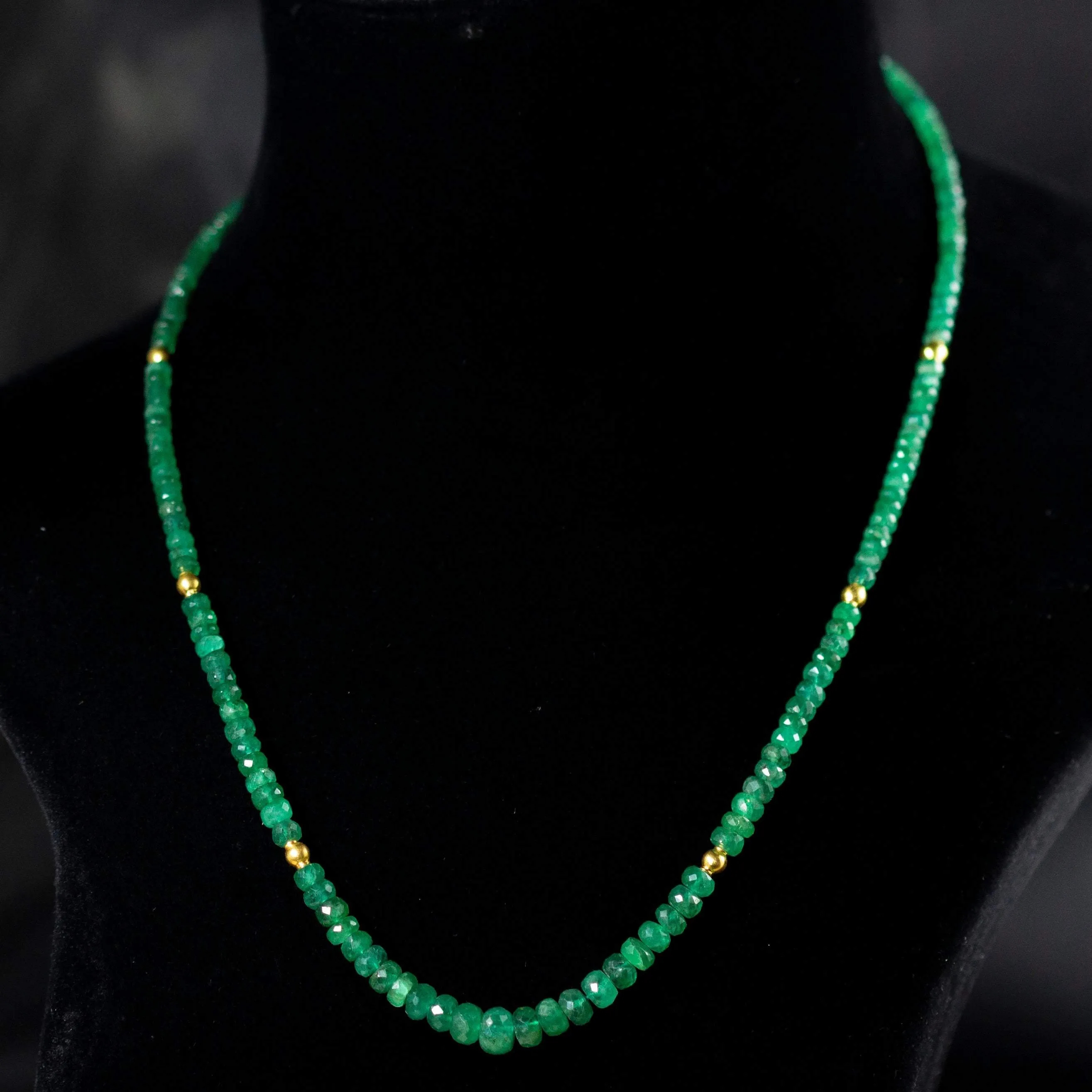 Natural Green Emerald 18K Solid Yellow Gold Clasp Designer Necklace 20"