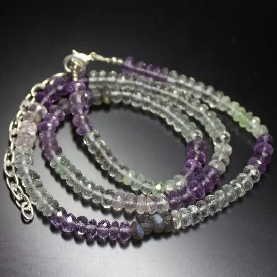 Natural Multi Color Multi Gemstone Faceted Rondelle Beads Necklace 6mm 21inches