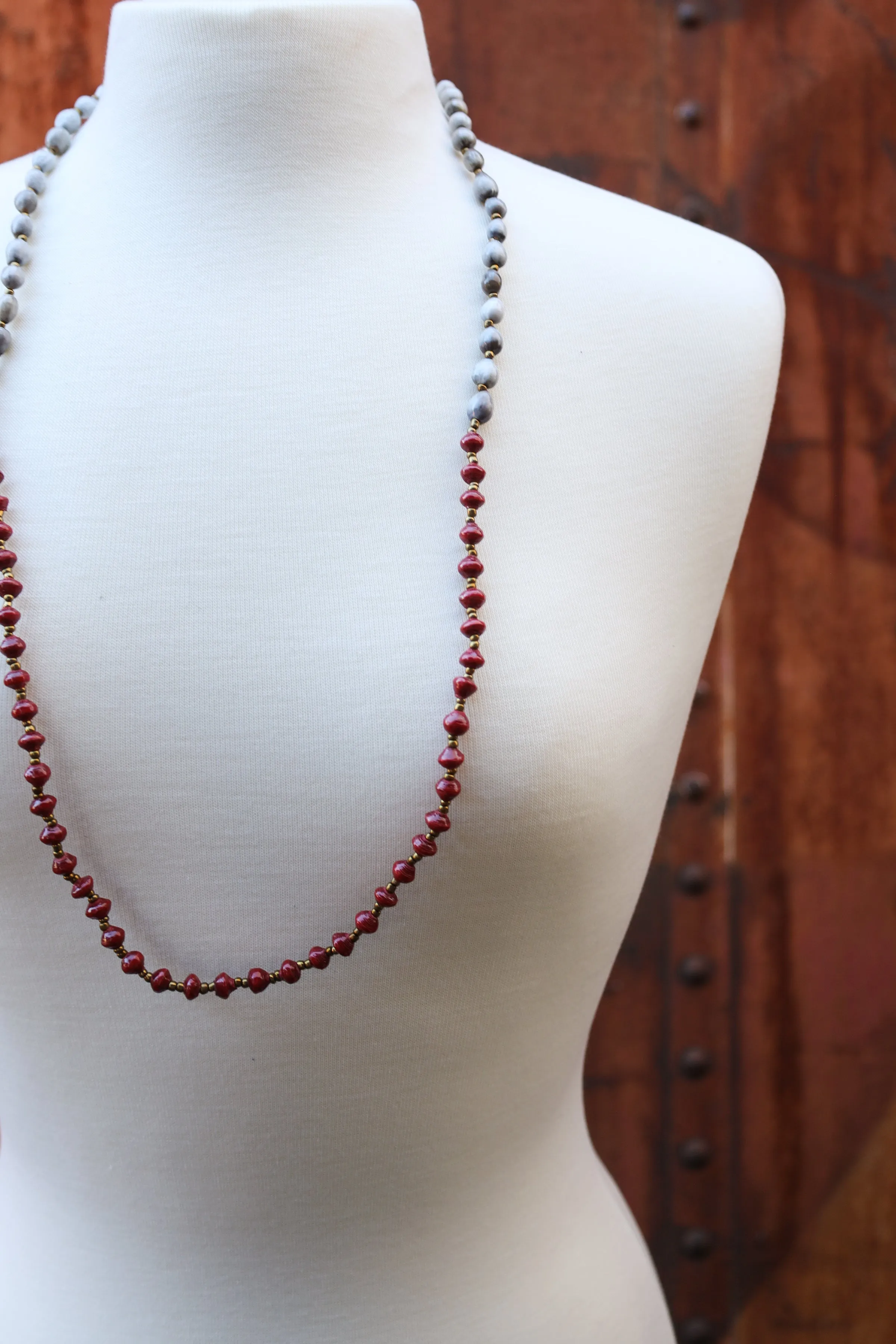 Natural seed and Recycled Paper Bead Necklace - Arya