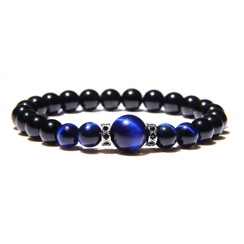 Natural Stone Bracelets Men Royal Blue Tiger Eye