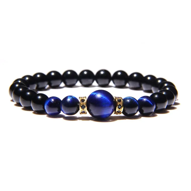 Natural Stone Bracelets Men Royal Blue Tiger Eye