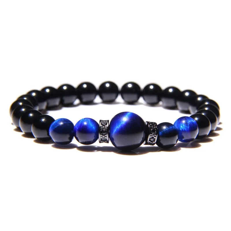 Natural Stone Bracelets Men Royal Blue Tiger Eye