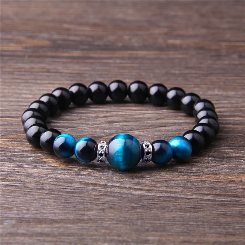 Natural Stone Bracelets Men Royal Blue Tiger Eye