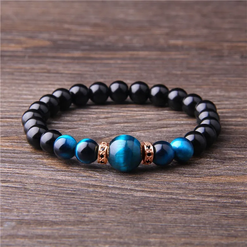 Natural Stone Bracelets Men Royal Blue Tiger Eye