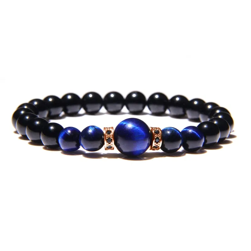 Natural Stone Bracelets Men Royal Blue Tiger Eye